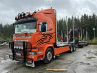 Scania R730 Timmerbil med släp och kran