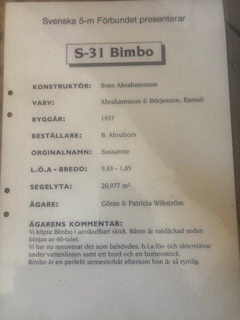 Träsegelbåt Int. 5:a "Bimbo"