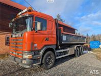 Lastväxlare Scania R124BG 6x2 med grusflak (SE VIDEO)