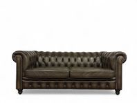 Vintage Chesterfield 3-sitsig lädersoffa, olivegrön