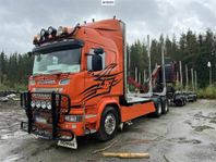 Scania R730 Timmerbil med släp och kran