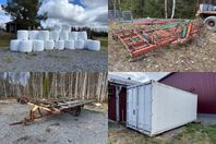 Helsäd/ korn med insådd vall, Harv med ribbor, Balvagn m.m