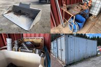 Planerskopa, Rörmokarbänk, Rördelar, Container m.m