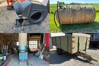 Fläkt, Dieseltank i glasfiber, Spånsug, Spannmålskärra m.m