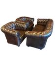 Chesterfield Soffgrupp i brunt Läder.