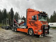 Scania R730 Timmerbil med släp och kran (449,000:- ex moms)