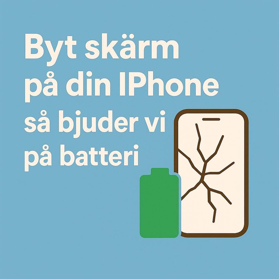 Byt iPhone skärm – få batteri...