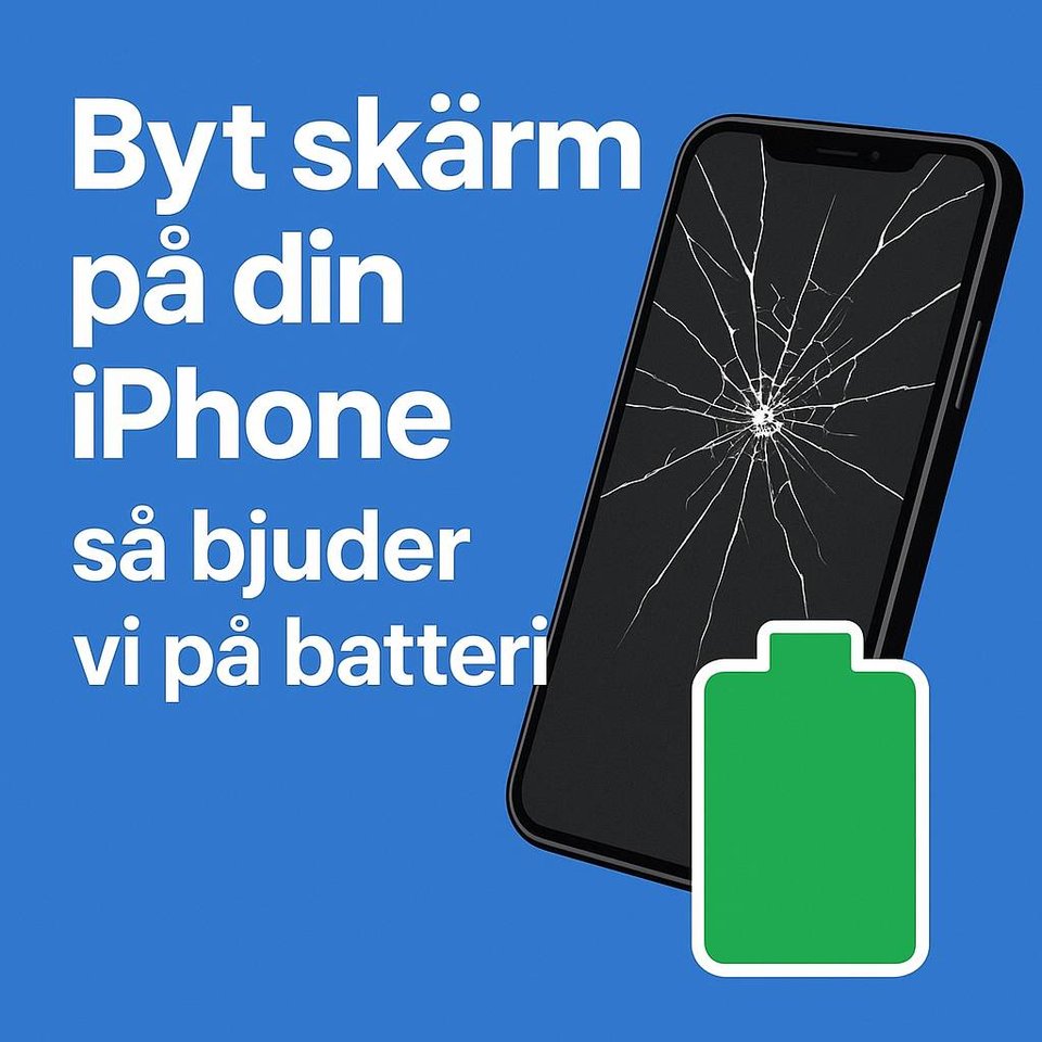 Byt iPhone skärm – få batteri...
