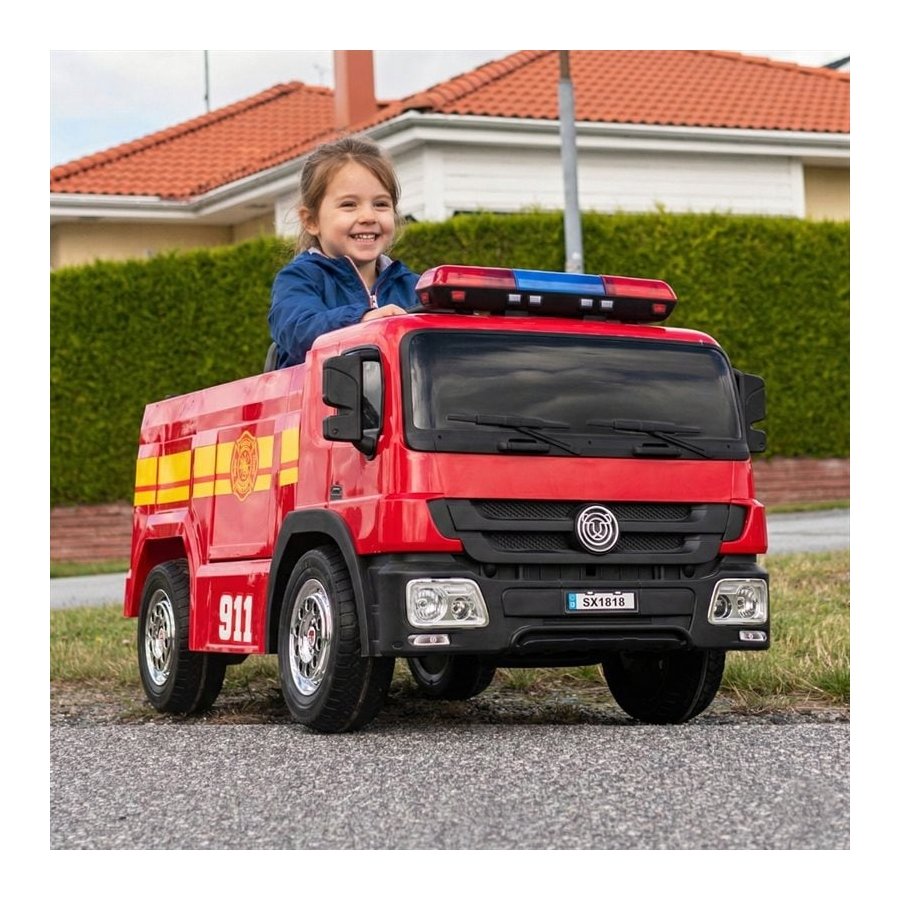 Elbil Brandbil 12V Röd med Bl...