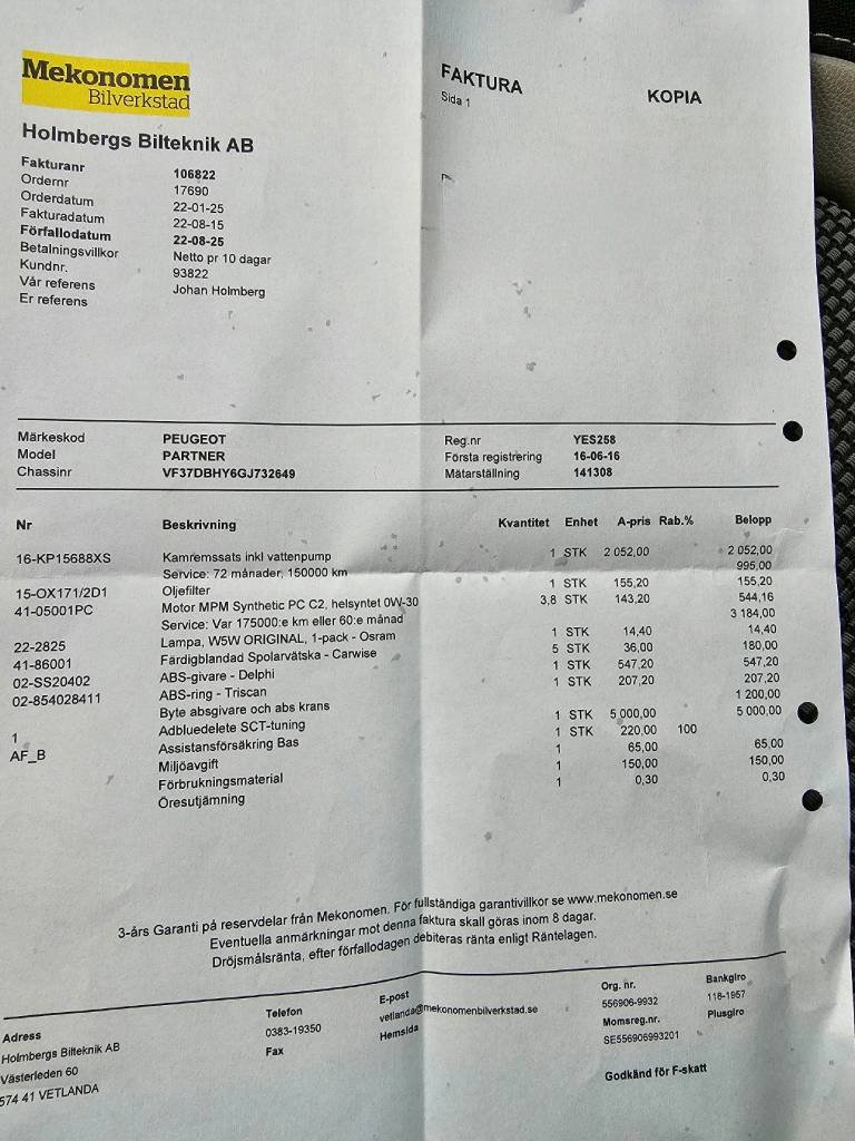 Peugeot Partner Van Increased Payload 1.6 BlueHDi Manual, 99hp, 2016