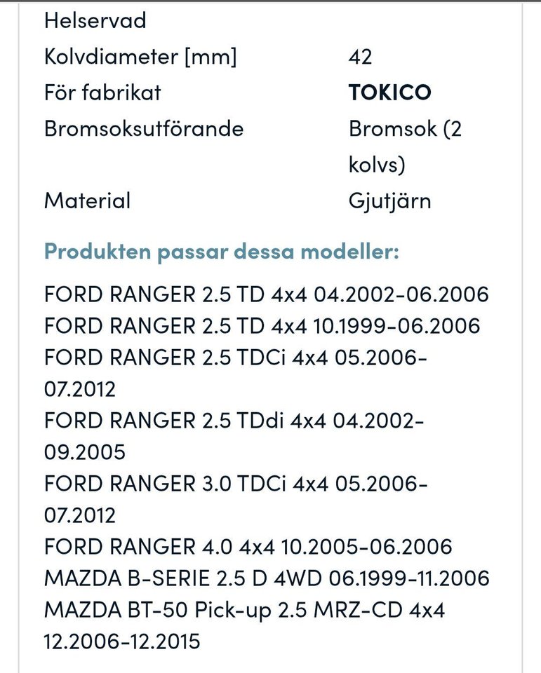 bromsok ford ranger, mazda b-...