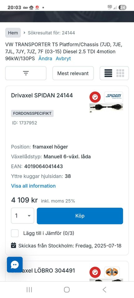 Drivaxel till Wv transporter ...