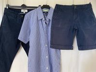 Marinblå byxor och shorts samt rutig skjorta (Paket)