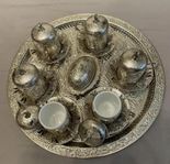 Turkish Silver Brass Tea Coffee Saucer Cup Tray Set