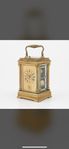 French brass and glass Aiguilles clock with leather case