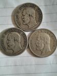 Silvermynt, 3 st 2-kronor fråb 1906 och 1907