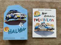 Halvan bok och pussel - polisbilen