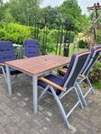 Hillerstorp trädgårdsmöbler, bord, 4st stolar + dynor 