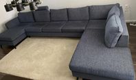 Blå soffa ”Country” 4-sits+schäslong+divan inkl. nacks