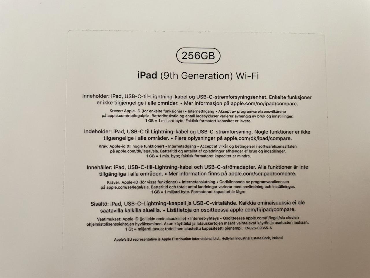 Ny Apple iPad wi-fi 256GB Spa...