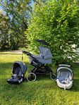 Emmaljunga barnvagn NXT90 Grå / Britax babyskydd ljusgrå