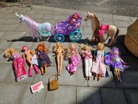 Barbiedockor, barbiehästar, vagn m.m