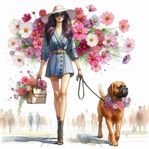 Kvinna Med Hund Affisch 50×70 CM