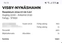 Enkelbiljett Visby-Nynäshamn 6/7! Alla + bilen pris! 