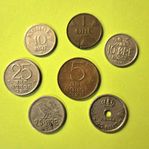 Olika gamla norska mynt, 7 st