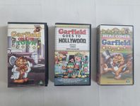 3 VHS Gustaf filmer. Garfield. Engelska, fungerar i Sverige.