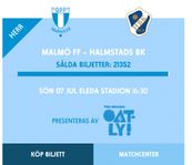 3 sittplats biljetter till MFF mot Halmstad 7/7