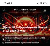 1 stk. biljett till Benjamin Ingrosso i Malmö 24/7-2024