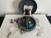 Vintage smyckepaket + bärnsten smyckeskrin + klocka 