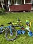 Mini bmx, cykel, kickbike och skidor.