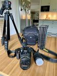 Nikon D5300, stativ, 2 objektiv, kameraväska och fotoböcke
