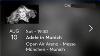2 biljetter till Adele, München 10e Augusti