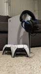 Playstation 5 with 2 controllers and a headset