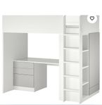 Loftsäng med skrivbord och garderob vit/grå - IKEA Småsta
