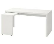MALM Skrivbord med utdragsskiva, vit, 151x65 cm