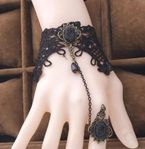 Gothic Black Spets Gem Stone Armband med Gem Ring NYHET 