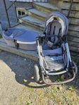 barnvagn med tillbehör samt babysitter 