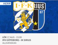 2 st Biljetter IFK Göteborg-Sirius 17/8 Svennisläktaren