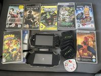 PSP med tillbehör + spel