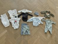 Stort klädpaket baby strl 50-56/62 - bodys, byxor, mm