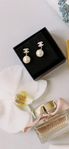 Chanel Coco Mark Rhinestone Drop Faux Pearl Earrings