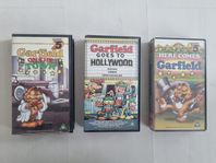 3 VHS Gustaf filmer. Garfield. Engelska, fungerar i Sverige,