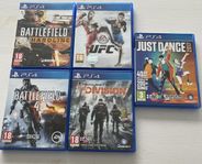 ps4 spel,just dance, ufc, mm