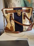 Michael Kors Hamilton striped canvas satchel bag