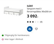 Säng 90x200 inkl.madrass, lådor och stödbräda