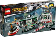 Oöppnad Lego Speed Champions - Mercedes F1 garage - 75883